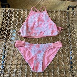 Aerie Swim Coral Crochet Bathing Suit Set